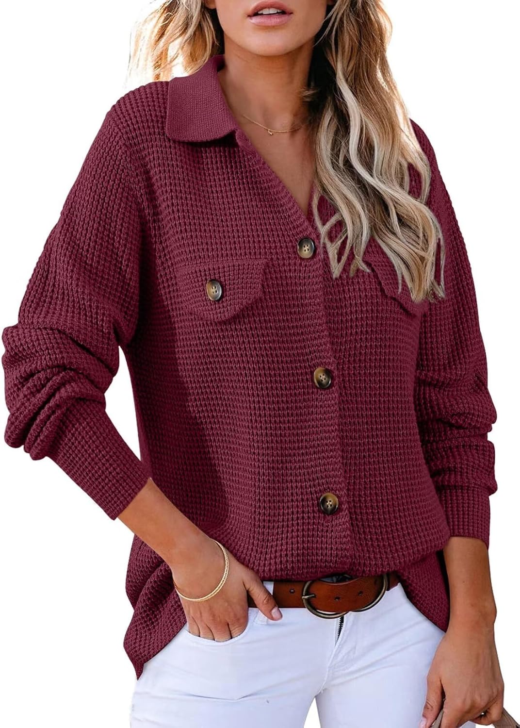 Waffle Chunky Knit Cardigan Sweaters for Cozy Fall Outfits