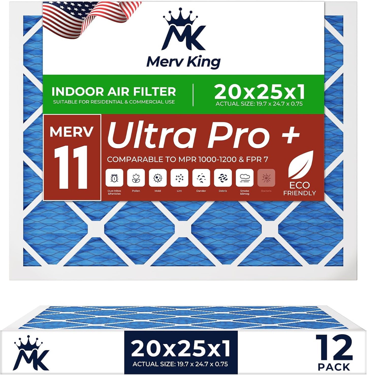 MervKing 20x25x1 Air Filter MERV 11 for Clean Indoor Air