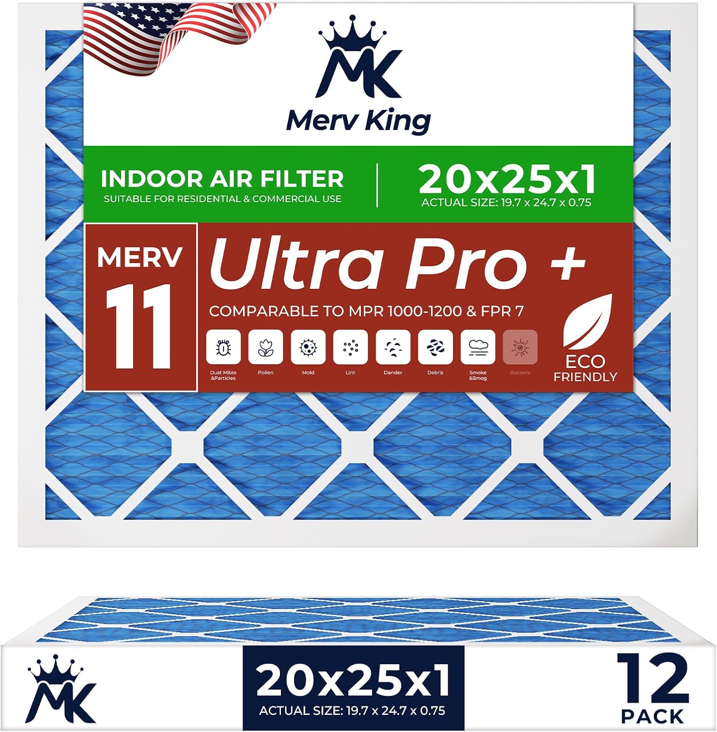 MervKing 20x25x1 Air Filter MERV 11 for Clean Indoor Air
