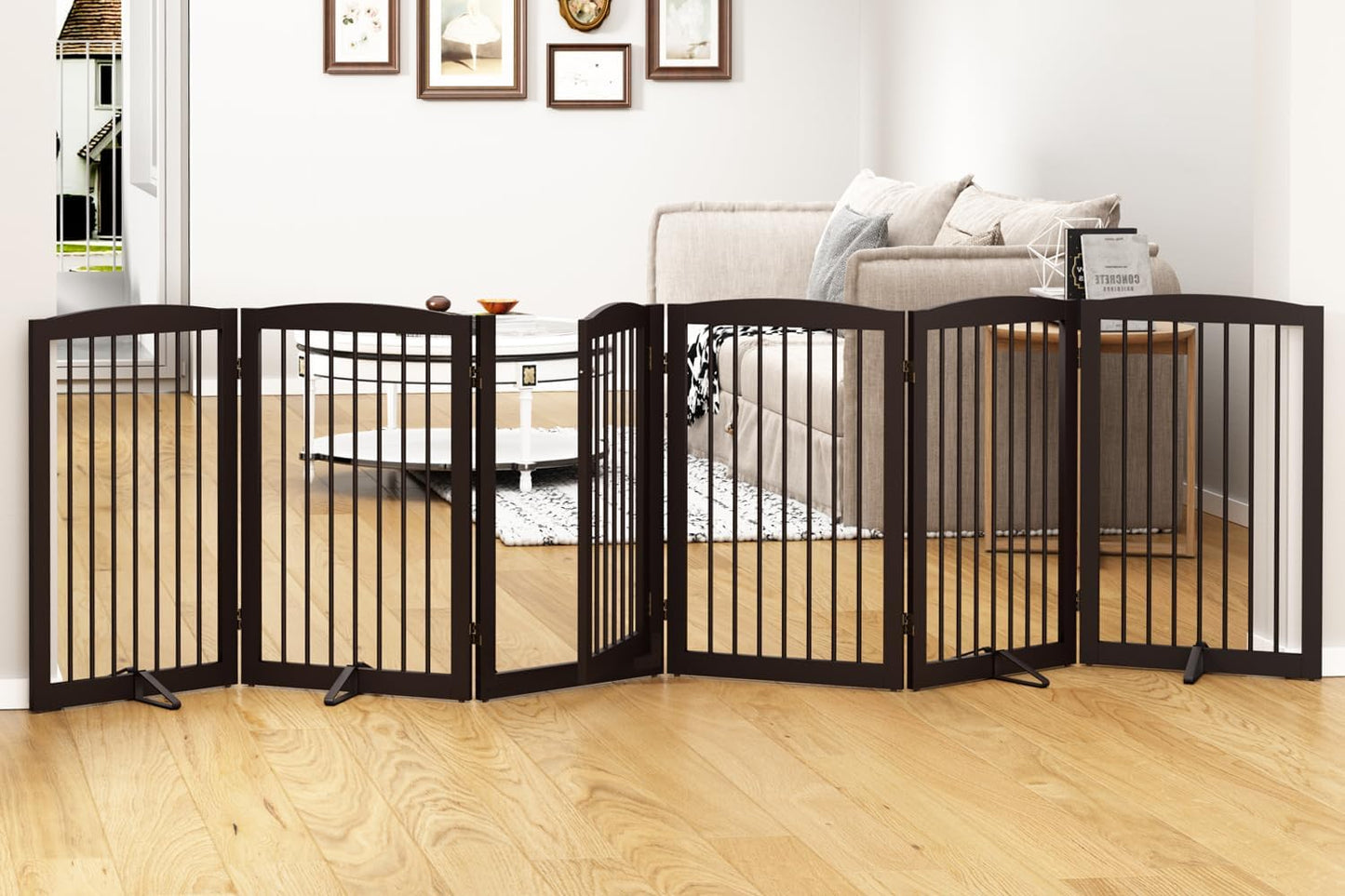 Freestanding Pet Gate with Door for Extra Wide Spaces