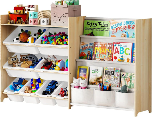 Large Toy Storage Organizer with Bookshelf for Kids Rooms