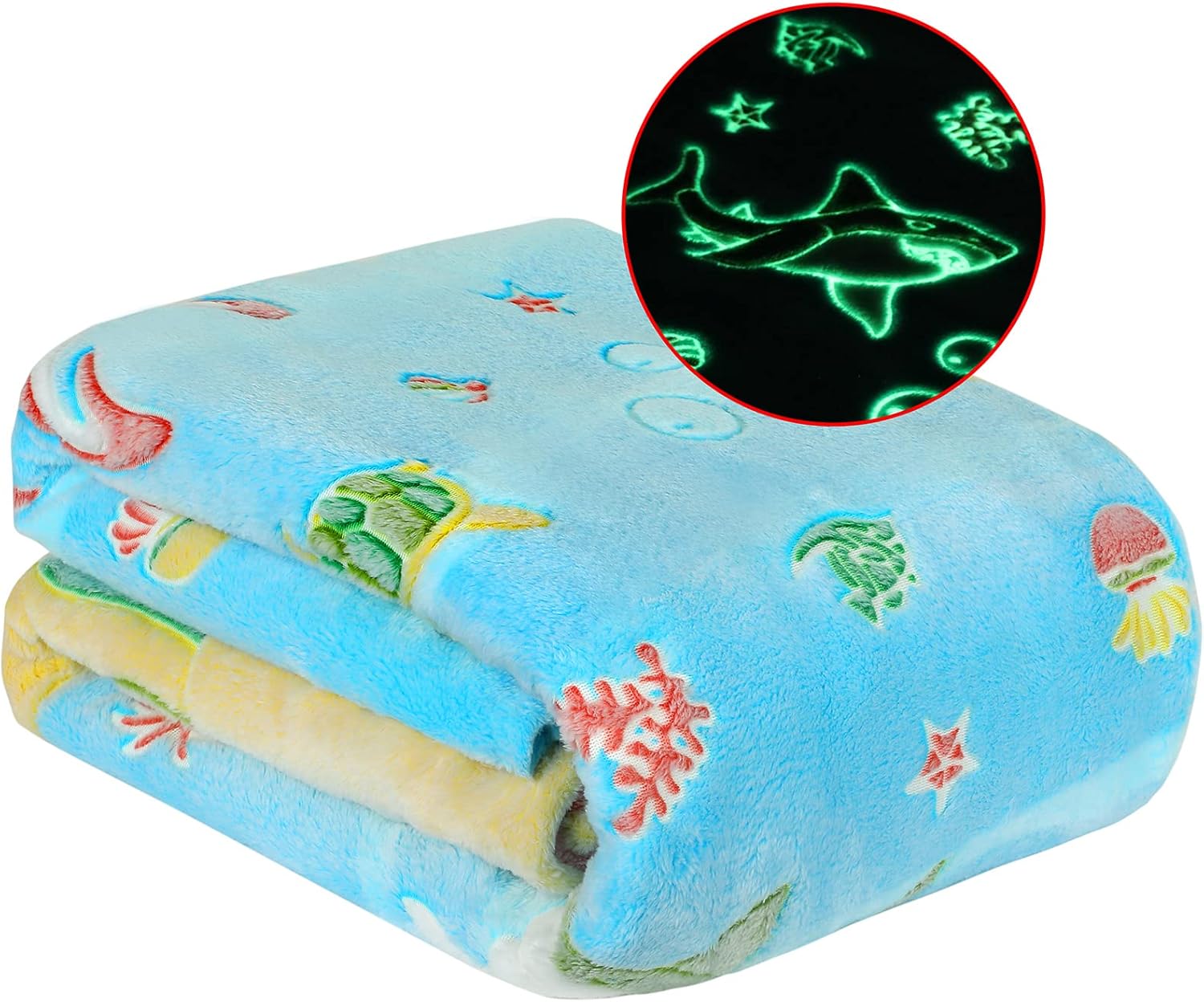 Ocean Fish Glow-in-the-Dark Blanket 50x60 - Soft Cozy Plush Throw