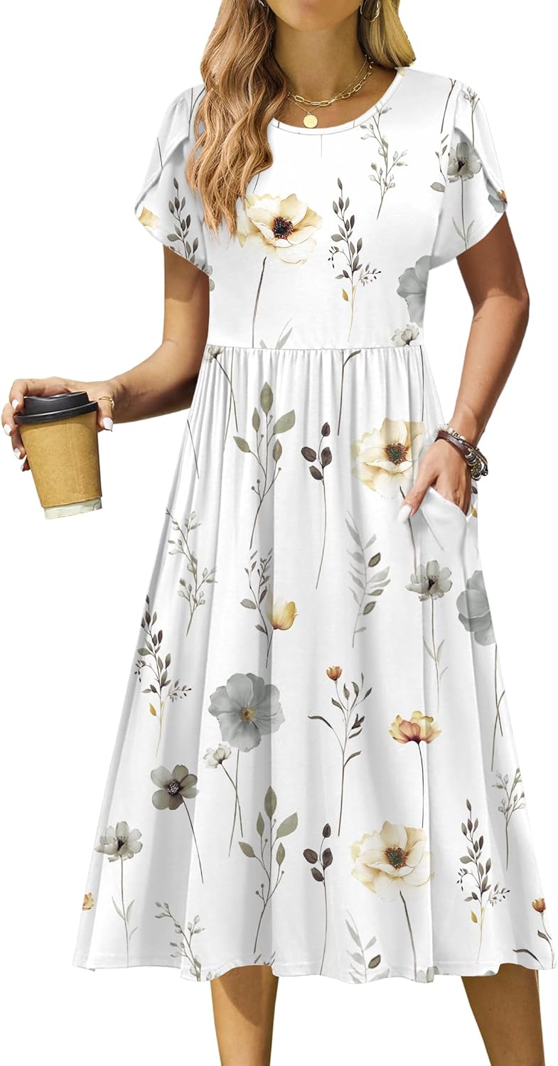 Zeagoo Women Summer Short Sleeve Midi Dress with Pockets