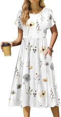 Women Summer Short Sleeve Midi Dress with Pockets - Flowy Aline