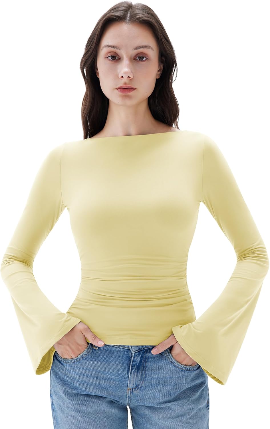 SUUKSESS Women Crew Neck Bell Sleeve Tops for Stylish Outings