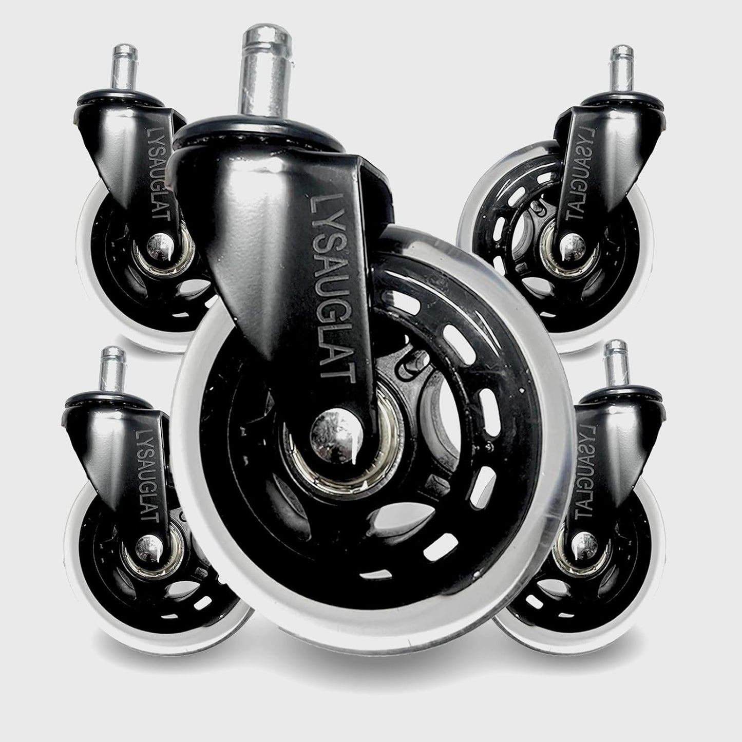 LYSAUGLAT Office Chair Wheels: Smooth & Silent for Hardwood & Carpet, Easy Install, Set of 5