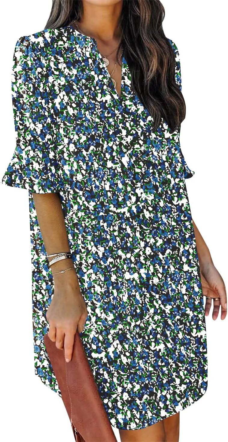 QACOHU Summer Dresses for Women V Neck Ruffle Casual Style