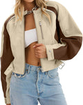 Tankaneo Womens Faux Leather Cropped Bomber Jacket - Stylish Fall This