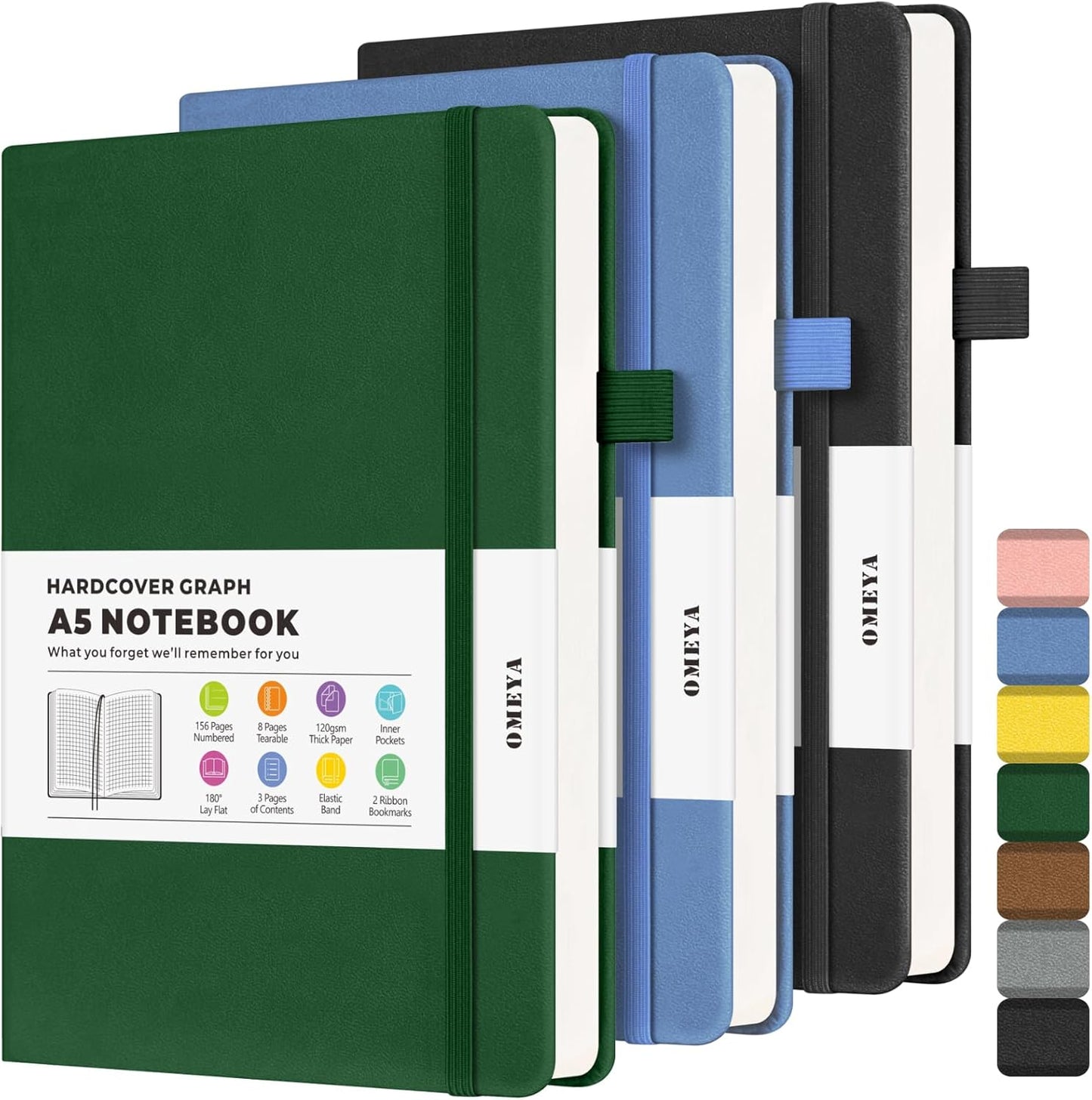 A5 Grid Notebook 3 Pack - Ultra-Durable Leather Journal for Precision Writing | OMEYA