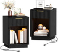 Fluted Nightstands Set of 2 with Charging Station and LED Light