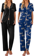 Ekouaer Womens Pajamas 2-Pack Short Sleeve Button Up Set - Cozy Lounge