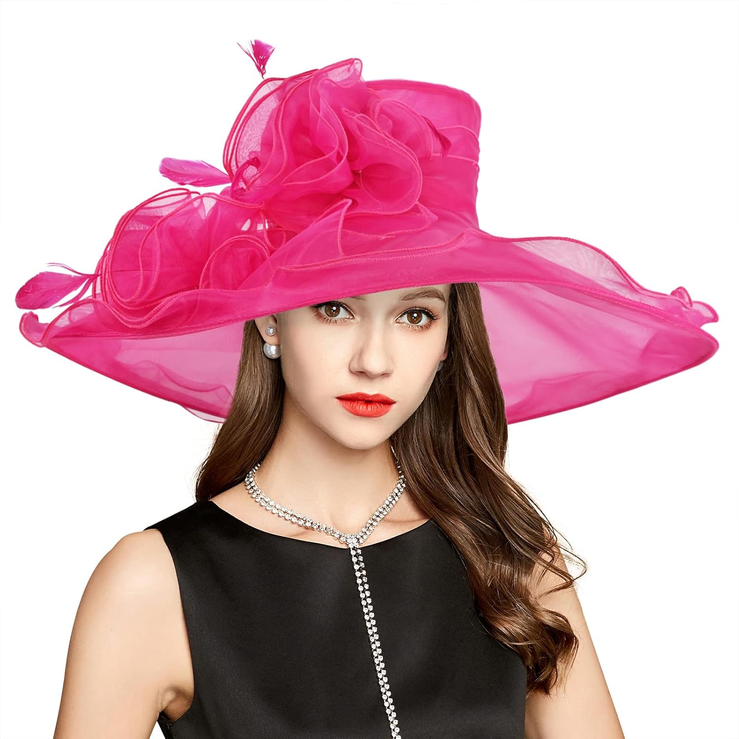 2025 Kentucky Derby Hat for Women with Organza Veil and Feathers
