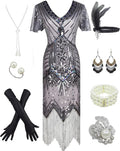 Women's Gatsby Sequin Tassel Flapper Dress with Full Accessories Set