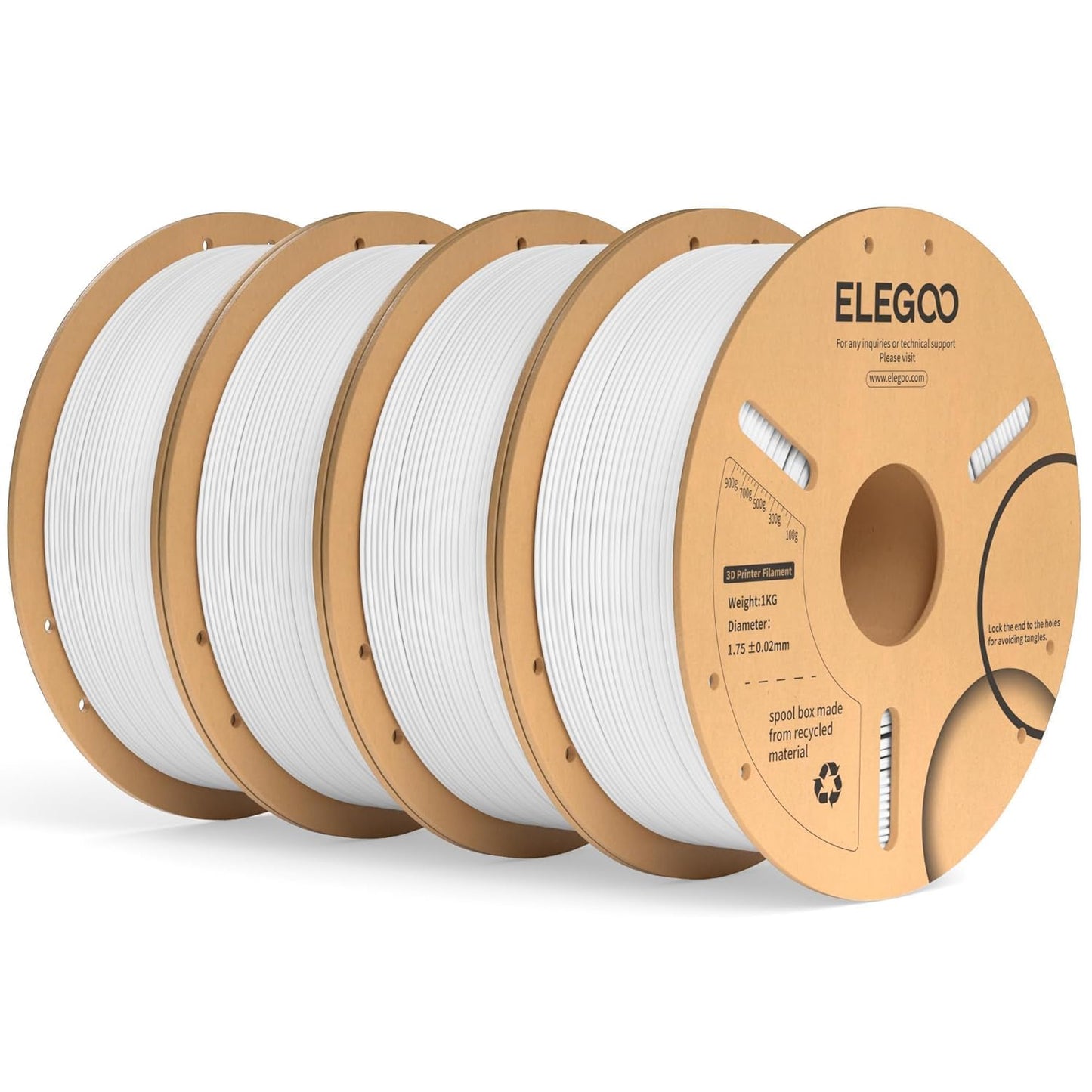 ELEGOO PLA Plus Filament 1.75mm White 4KG for 3D Printing