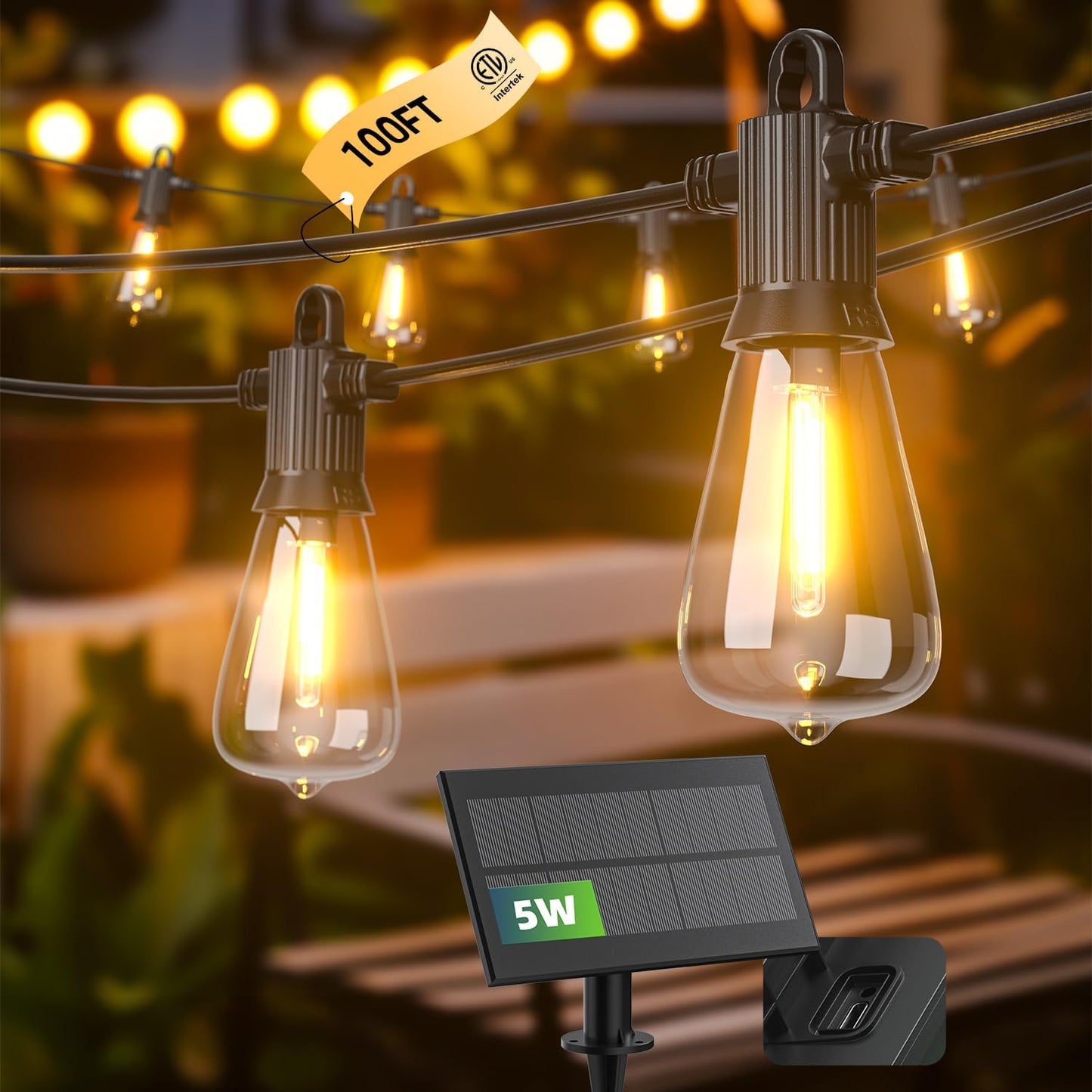 Kawaya Solar Powered String Lights: 100 FT LED Outdoor Patio Lights