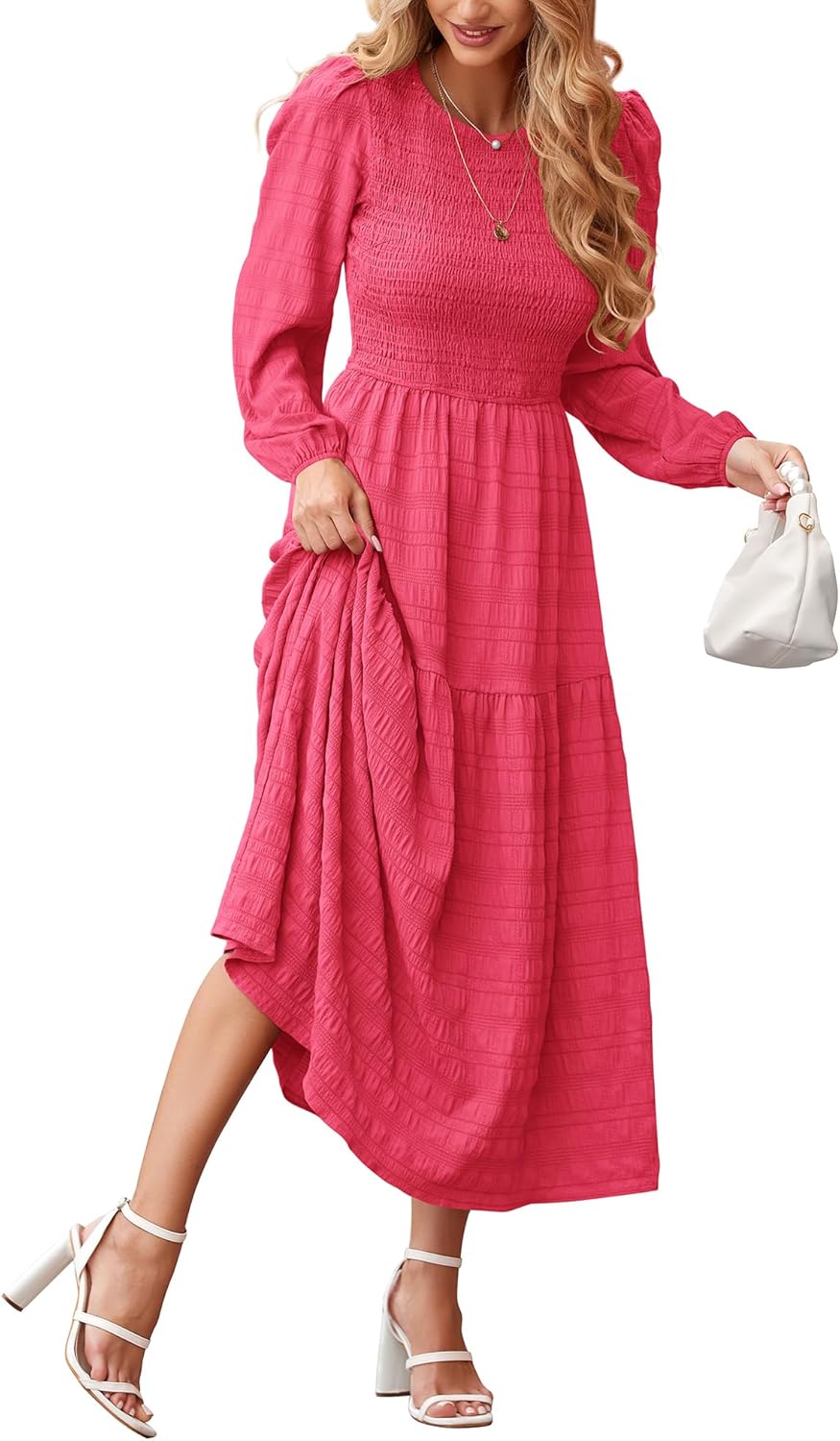 Dowerme Women's Puff Long Sleeve A-Line Maxi Dress for Fall