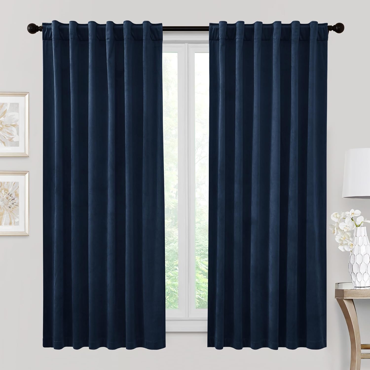 RYB HOME Velvet Curtains for Bedroom and Cafe, Navy Blue