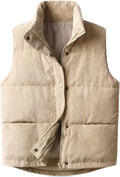 Womens Corduroy Puffer Vest - Stand Collar Padded Waistcoat