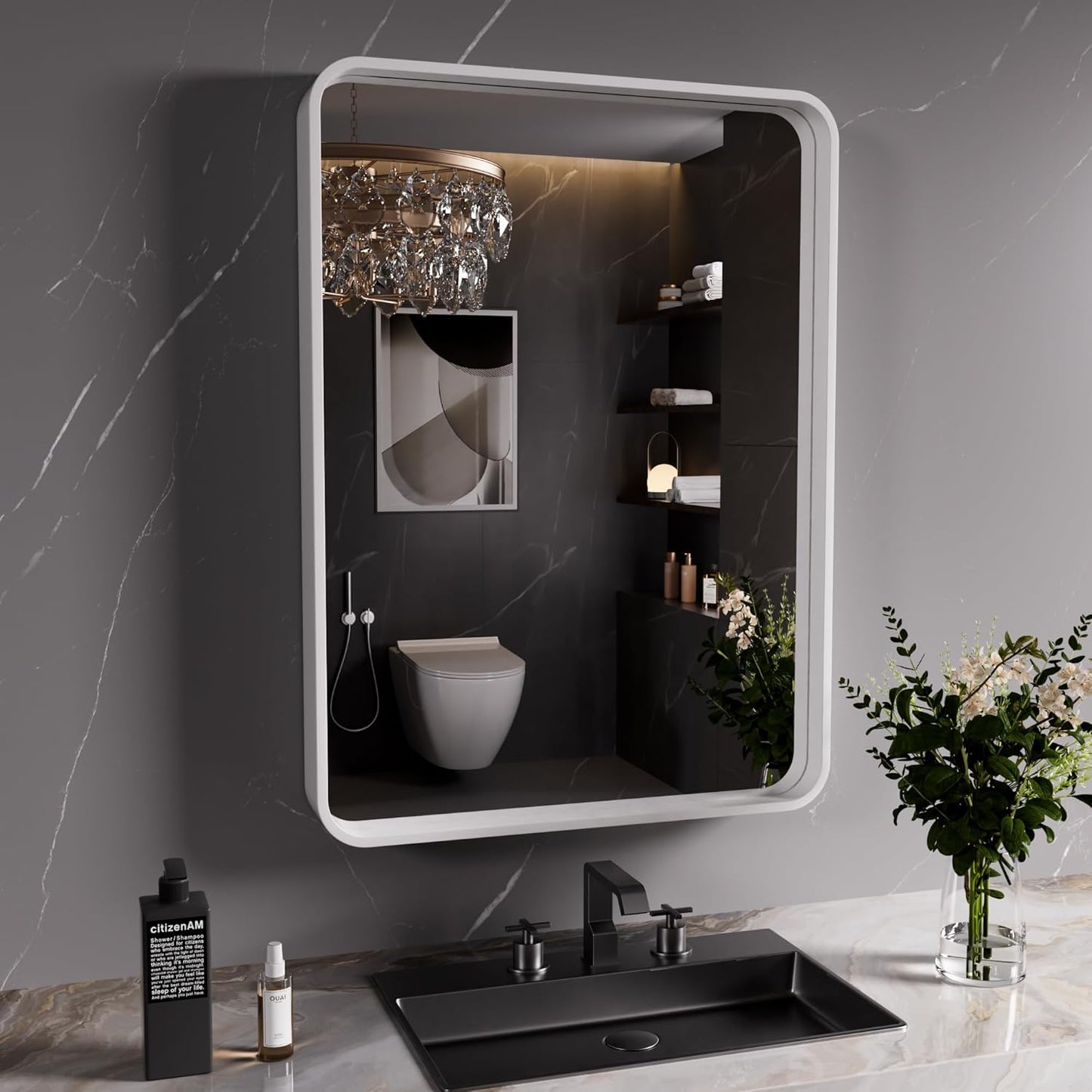 White Bathroom Mirror 22x30 Inch with Durable Metal Frame