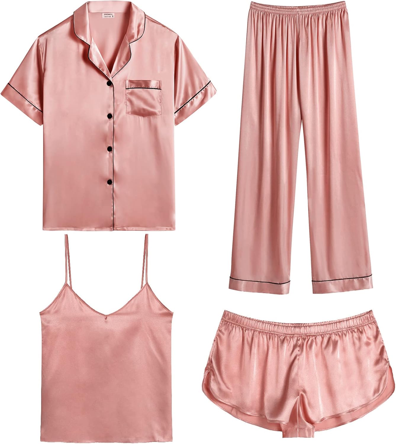 Luxurious 4-Piece Silk Satin Pajamas Set for Women Sleepwear