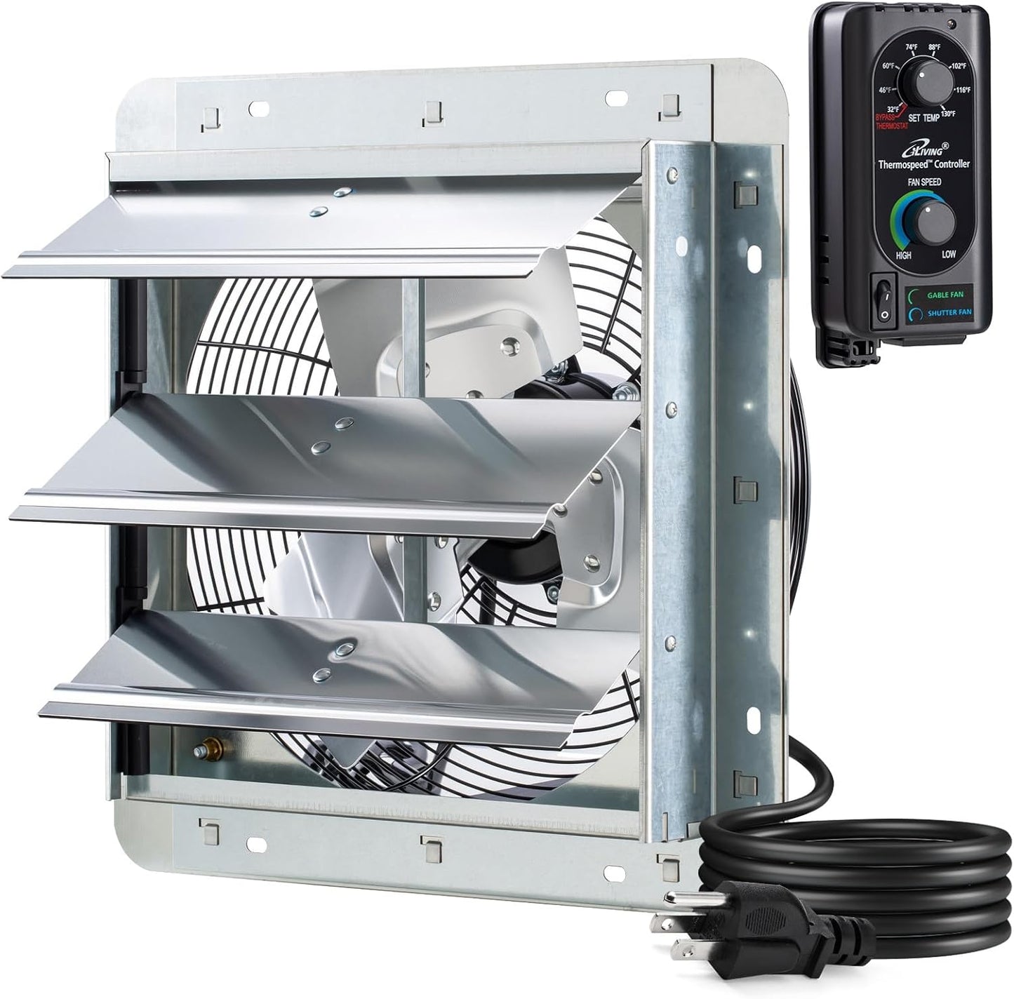 iLIVING 12 Inch Wall Mounted Exhaust Fan with Thermostat Control