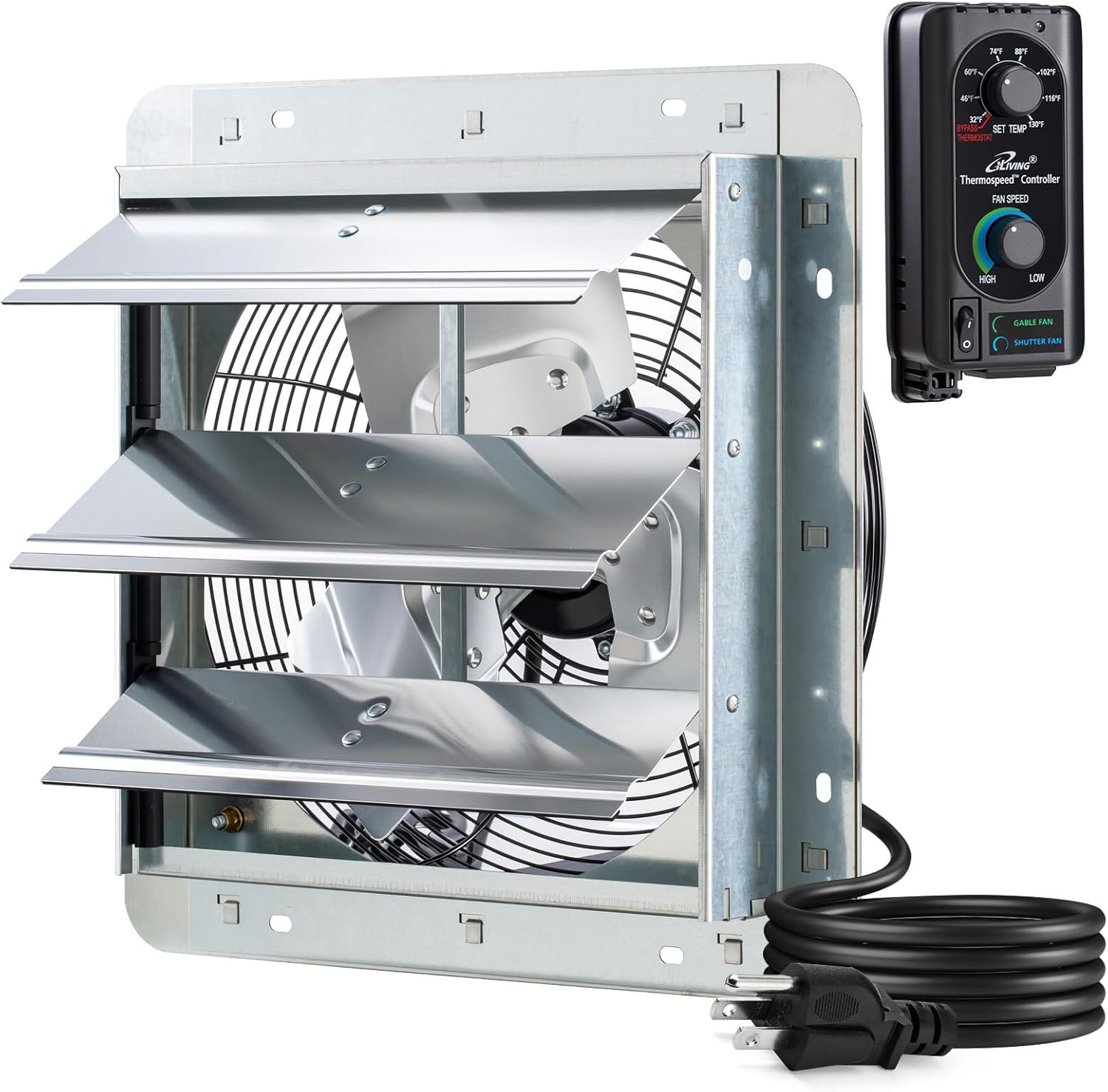 iLIVING 12 Inch Wall Mounted Exhaust Fan with Thermostat Control