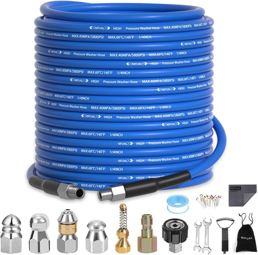 NIFUAL Sewer Jetter Kit 100FT for Pressure Washer Cleaning