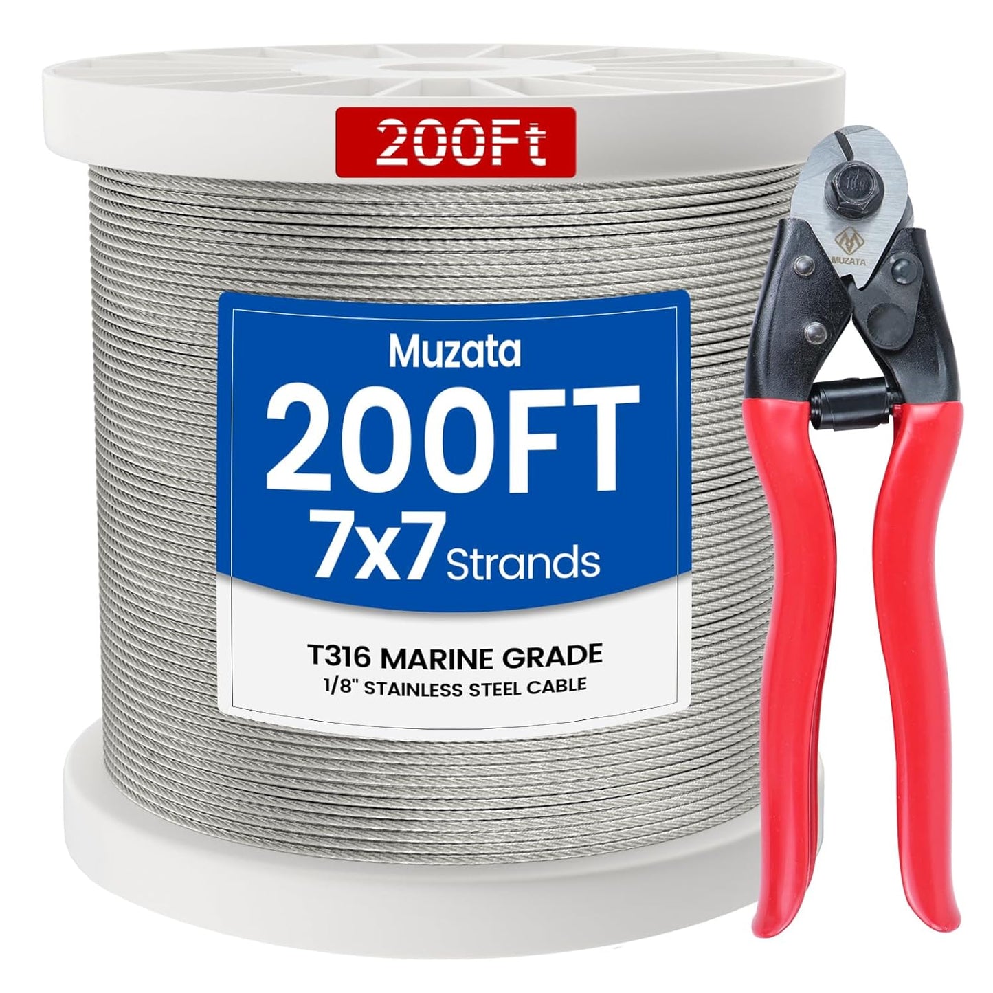 Muzata 200 ft Stainless Steel Cable Railing System for Decks