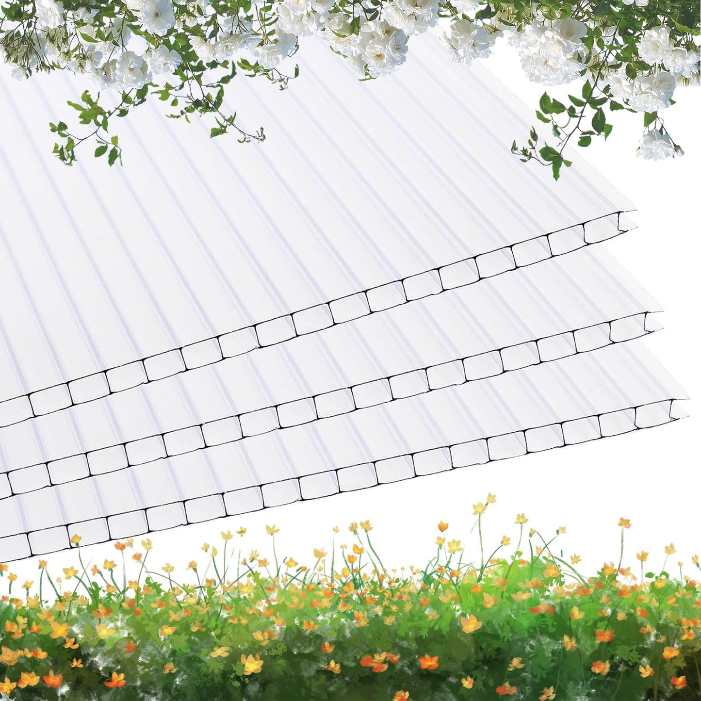 15 Pack 2ft x 4ft Twin-Wall Polycarbonate Panels for Outdoor Use