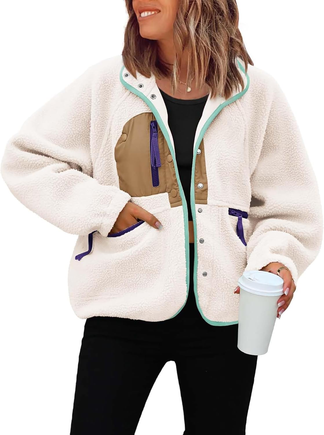 ReachMe Womens Sherpa Jacket: Cozy Fleece for Winter Style