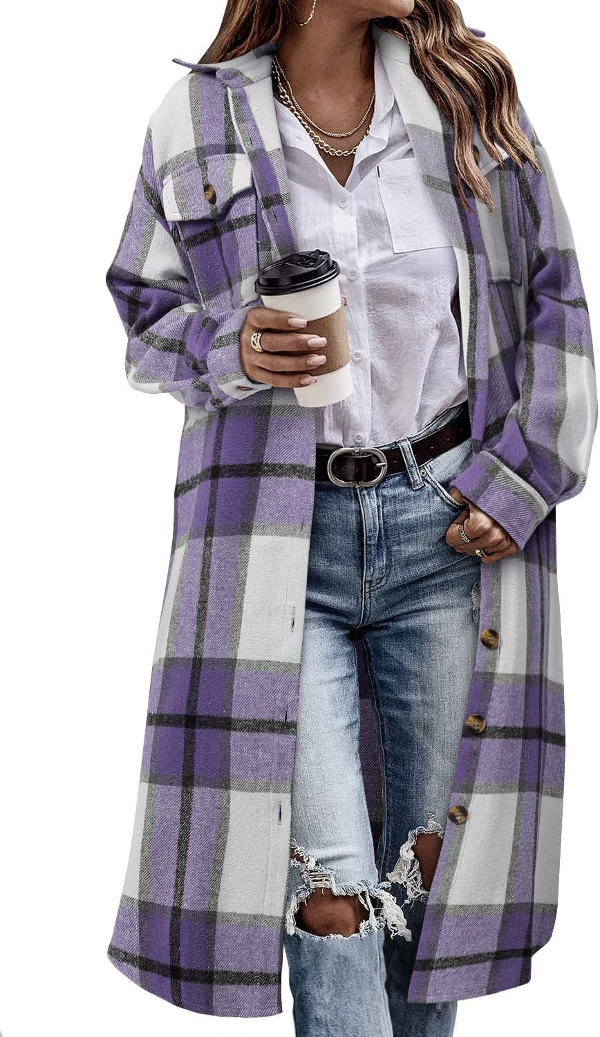 Stylish Womens Plaid Shacket Jacket for Casual Outfits
