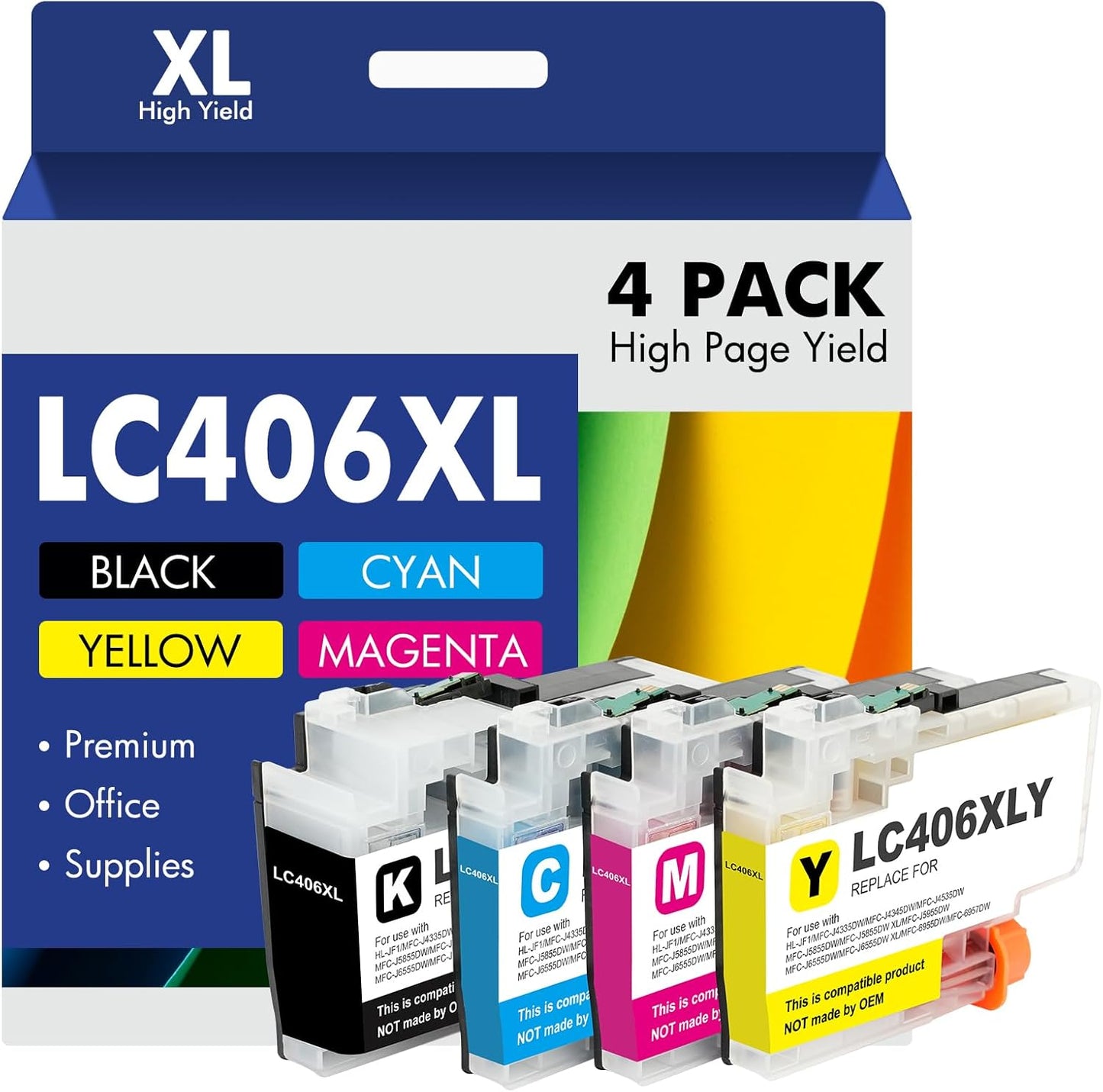 High Yield Ink Cartridges for Brother Printer - 4 Pack