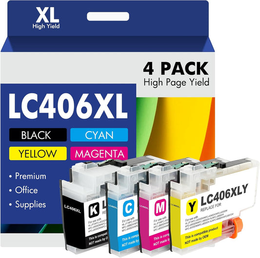 High Yield Ink Cartridges for Brother Printer - 4 Pack