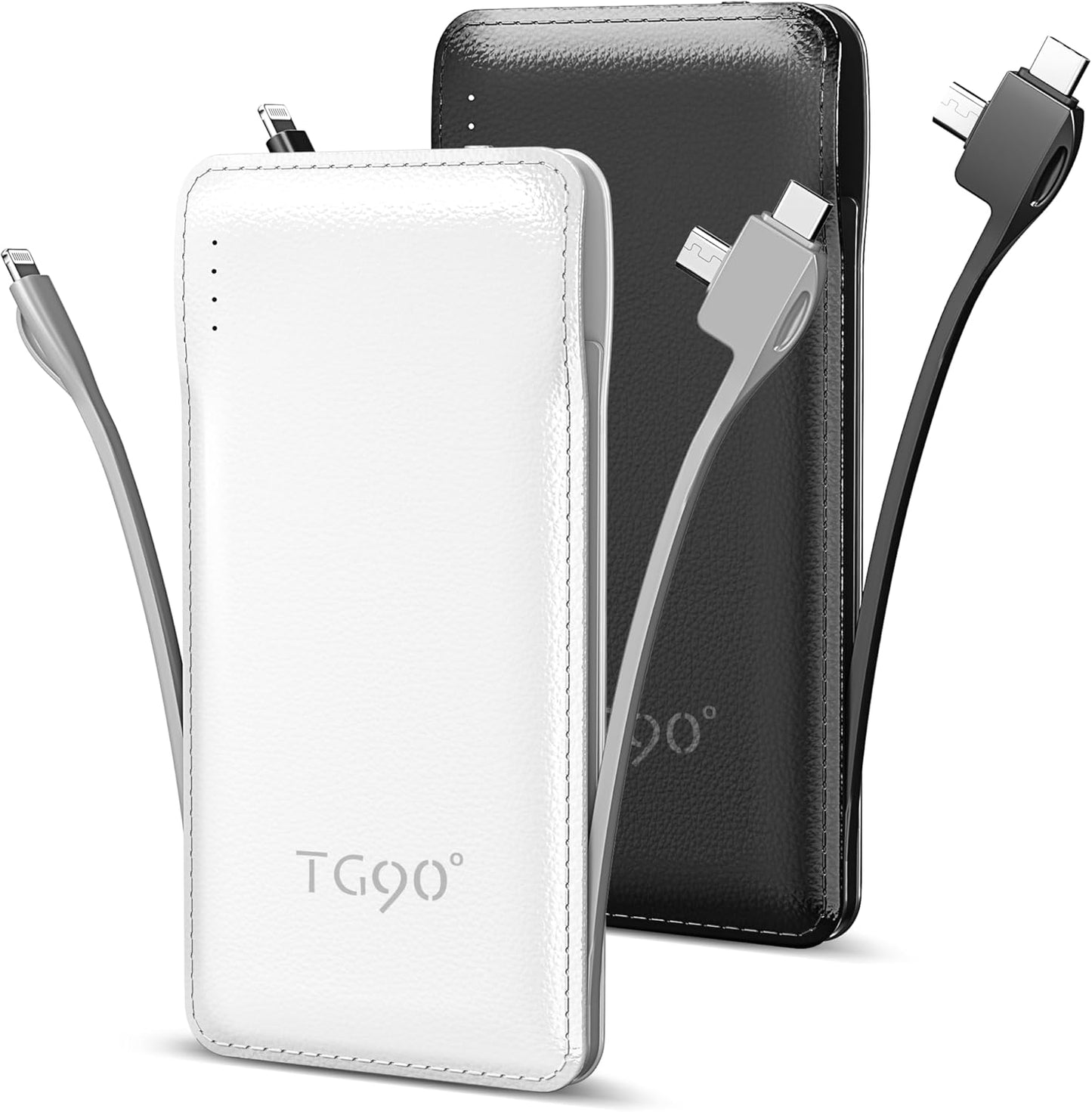 TG90 10000mAh Slim Portable Charger with Built-in Cables