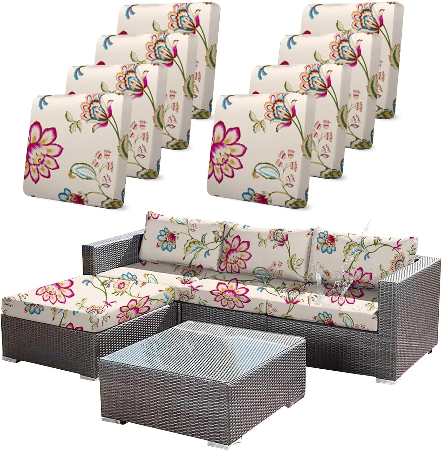 8pcs Waterproof Floral Print Outdoor Couch Covers for Sofas