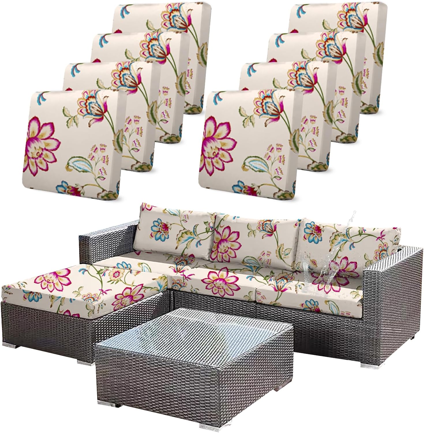 8pcs Waterproof Floral Print Outdoor Couch Covers for Sofas