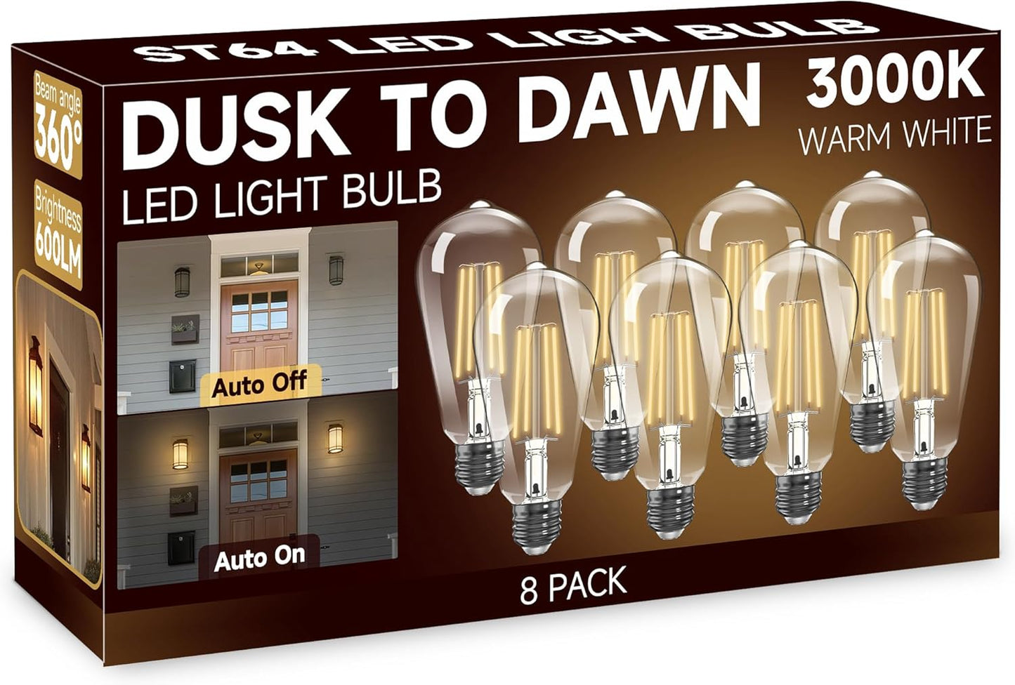 Dusk to Dawn Light Bulbs for Outdoor Use - 6W Vintage Edison