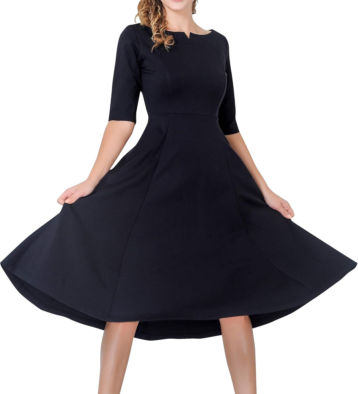Marycrafts Women's Fit Flare Tea Midi Dress for Office Work