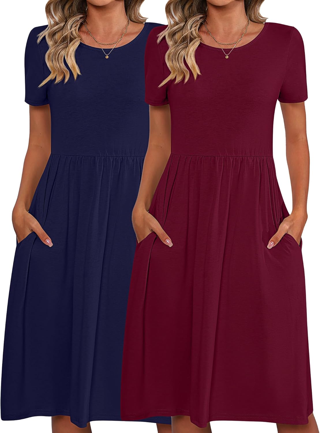 Riyiper Women Short Sleeve Dresses with Pockets for Casual Wear