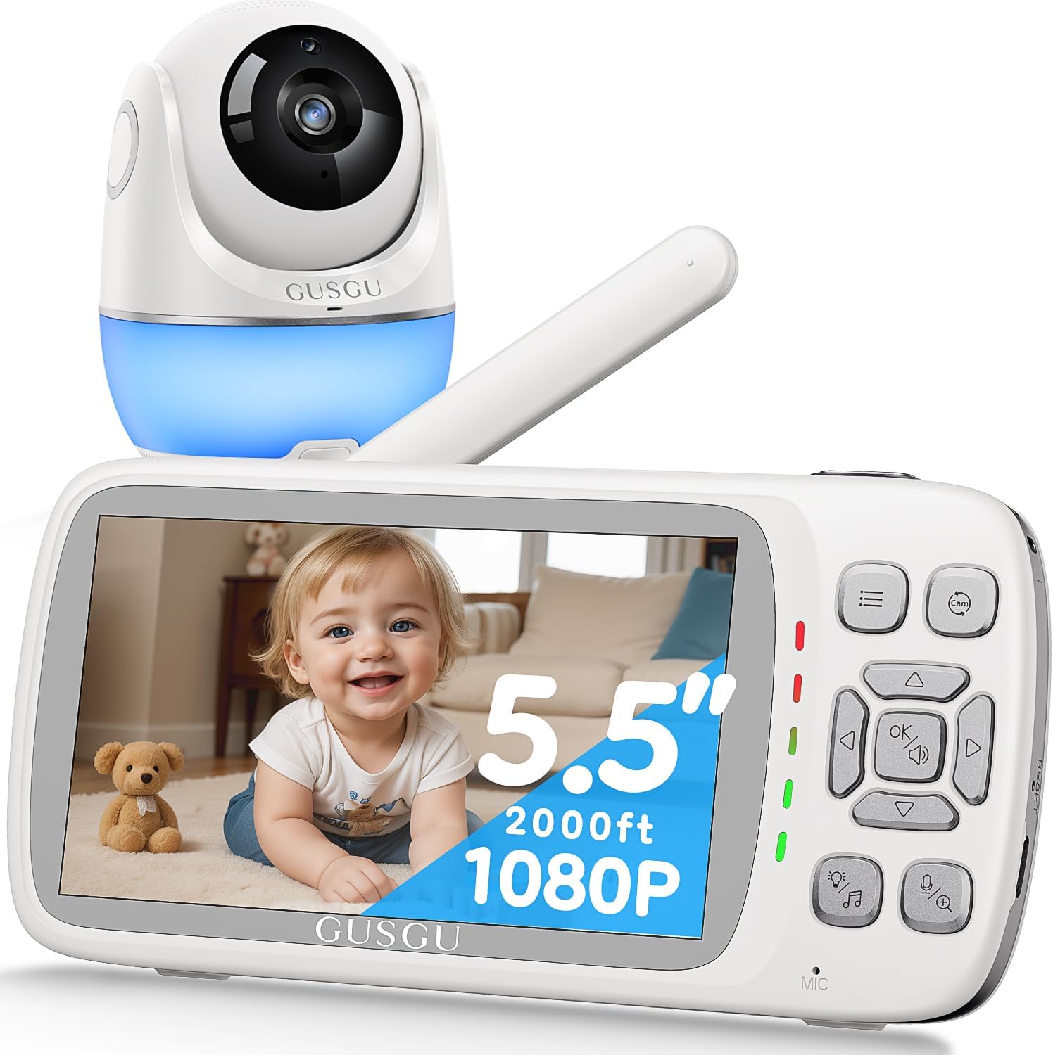 GUSGU Long Range Baby Monitor: Crystal Clear 1080P Video, Noise Cancellation