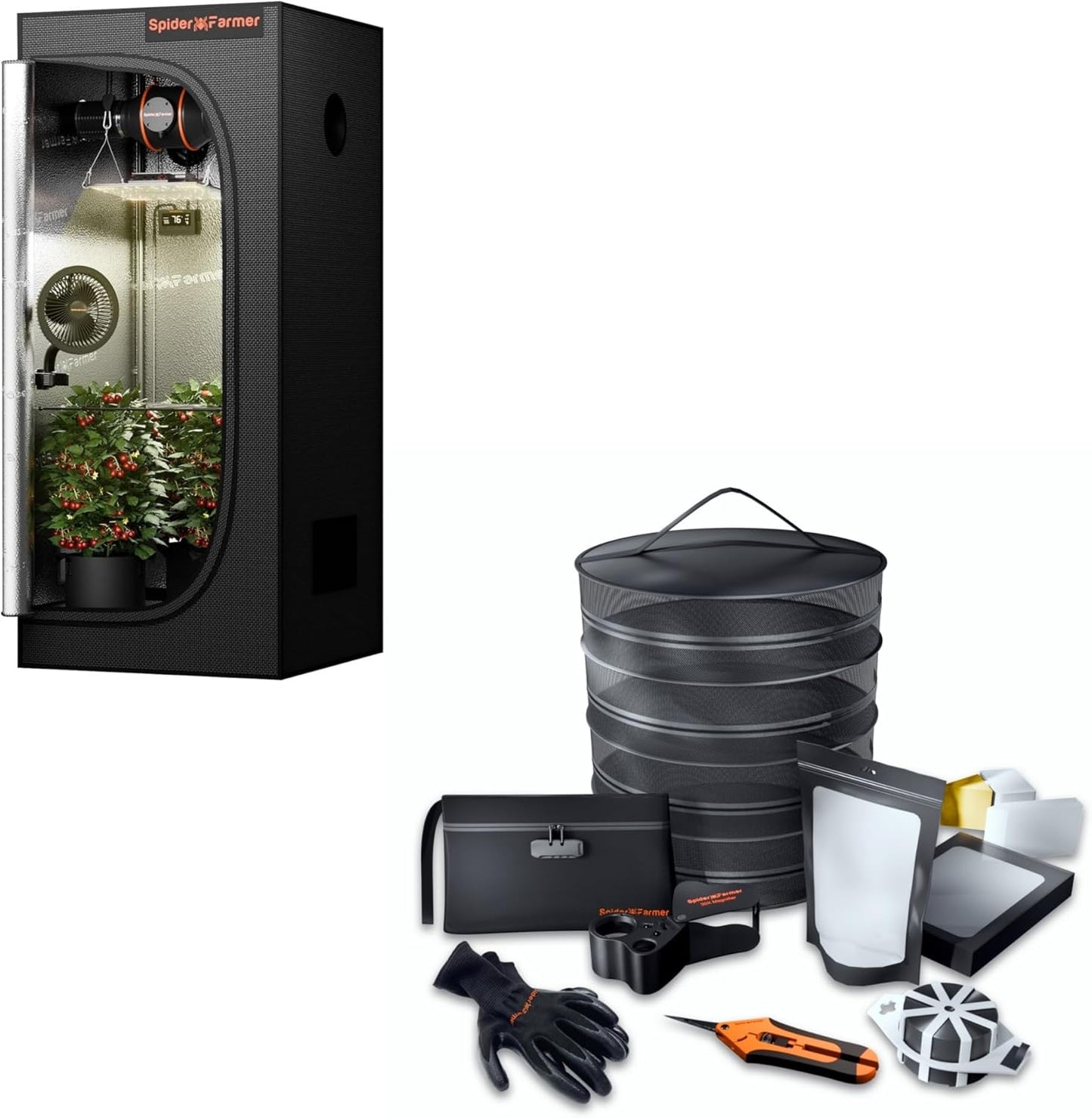 Spider Farmer Complete Cost-Effective Grow Kit & Tent: Samsung LM301H Dimmable, 2.3x2.3 SF-1000, 27x27x62 - 4 Veg