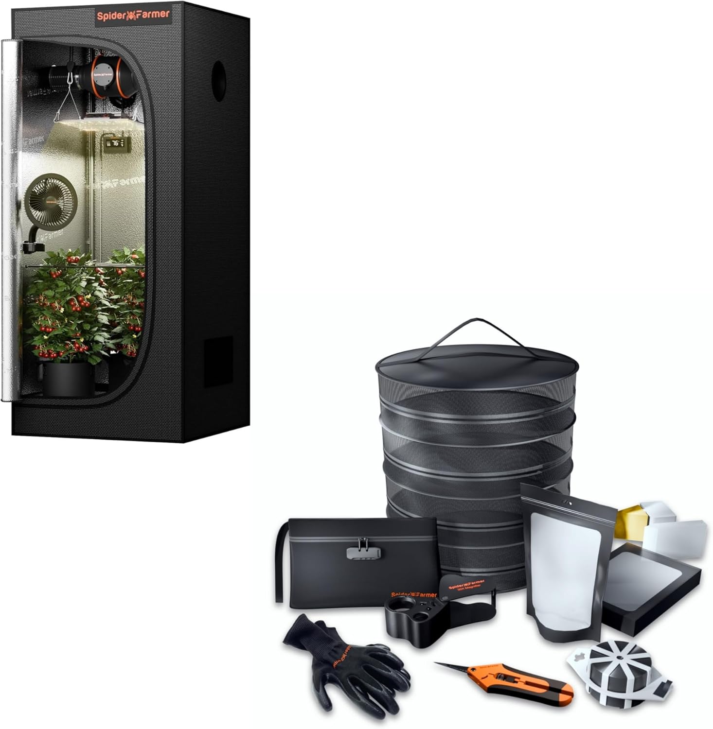 Spider Farmer Complete Cost-Effective Grow Kit & Tent: Samsung LM301H Dimmable, 2.3x2.3 SF-1000, 27x27x62 - 4 Veg