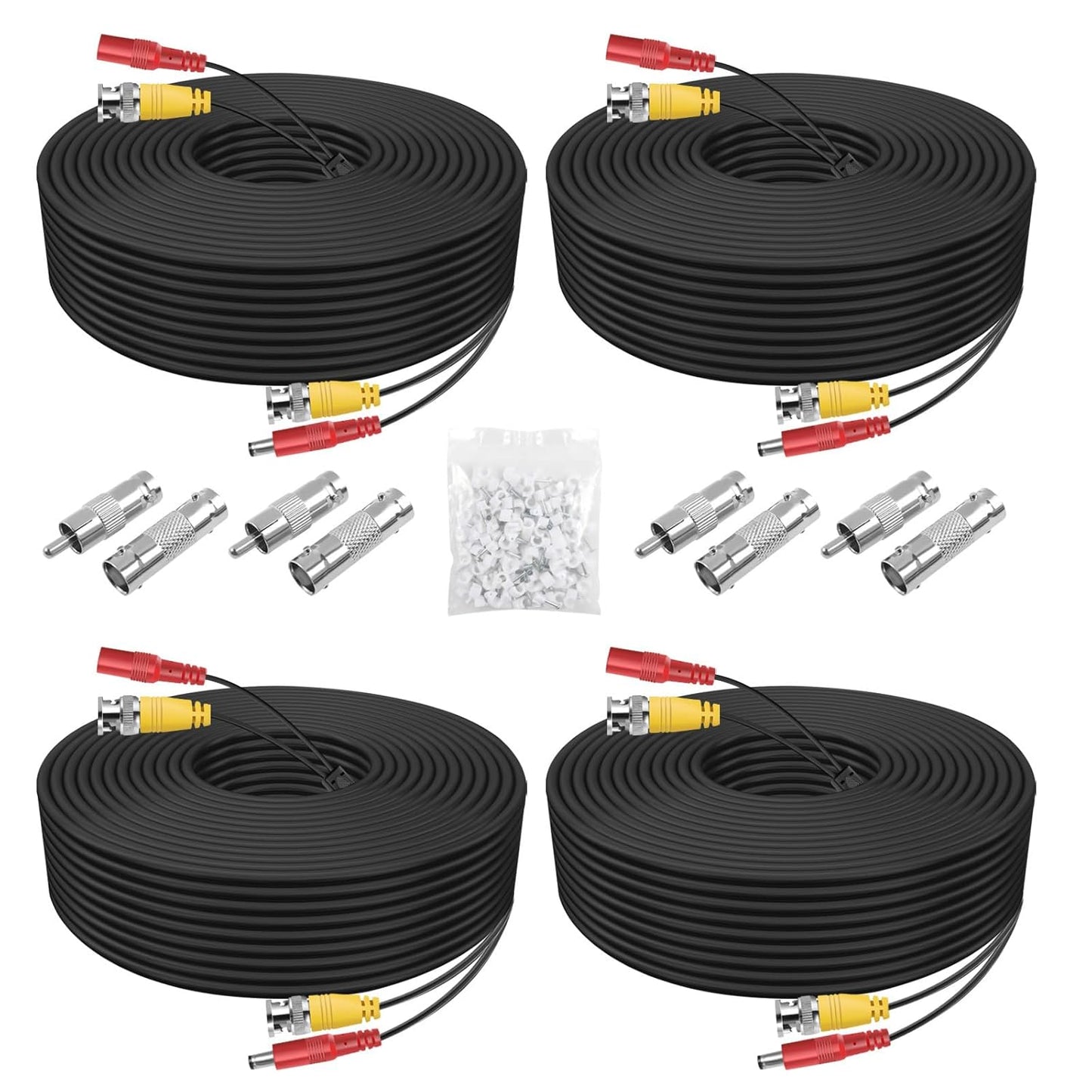 BNC Cable Pack 4x200Ft with Connectors & Clips for CCTV Systems