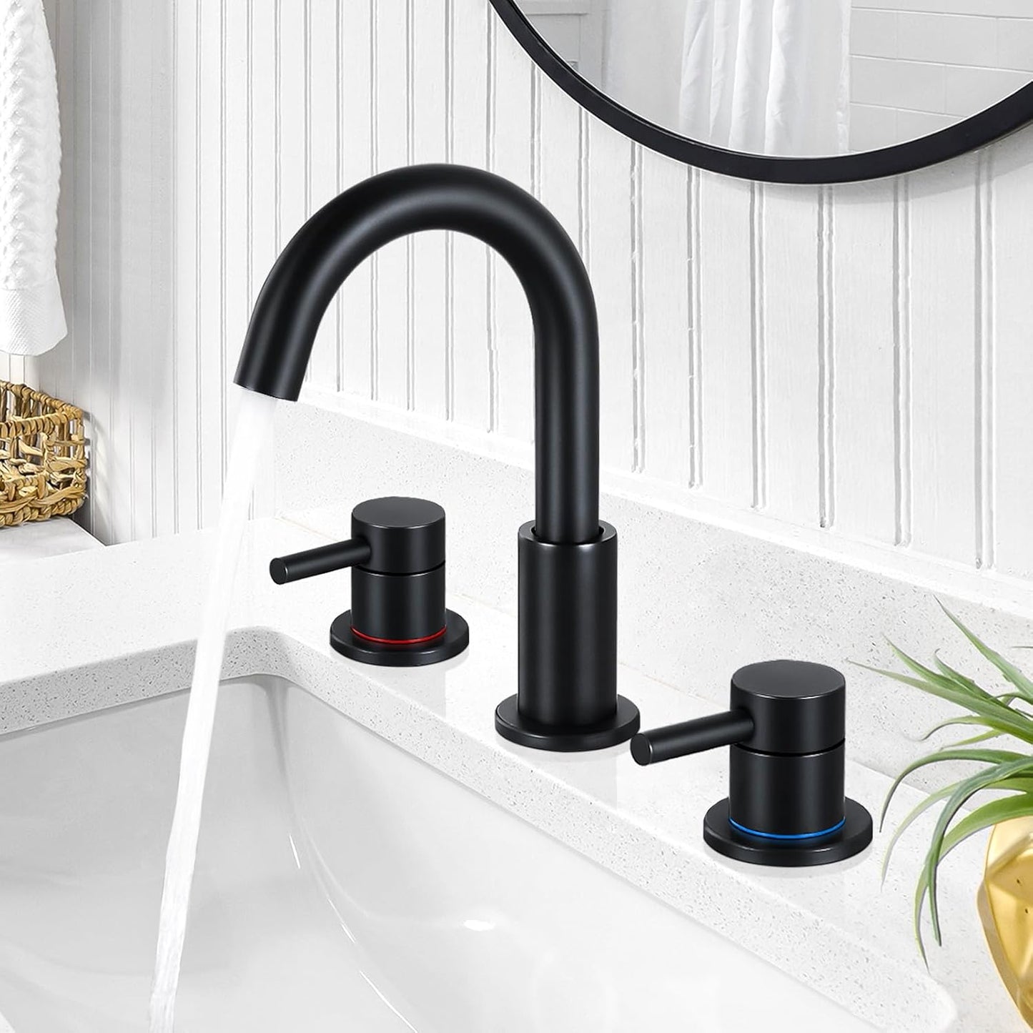 FGKQ Black Bathroom Faucet for Sink 3 Hole with Pop Up Drain