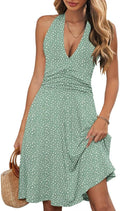 Wkior Womens Sundress Halter Neck A-Line Midi Dress - Flowy Boho Fit