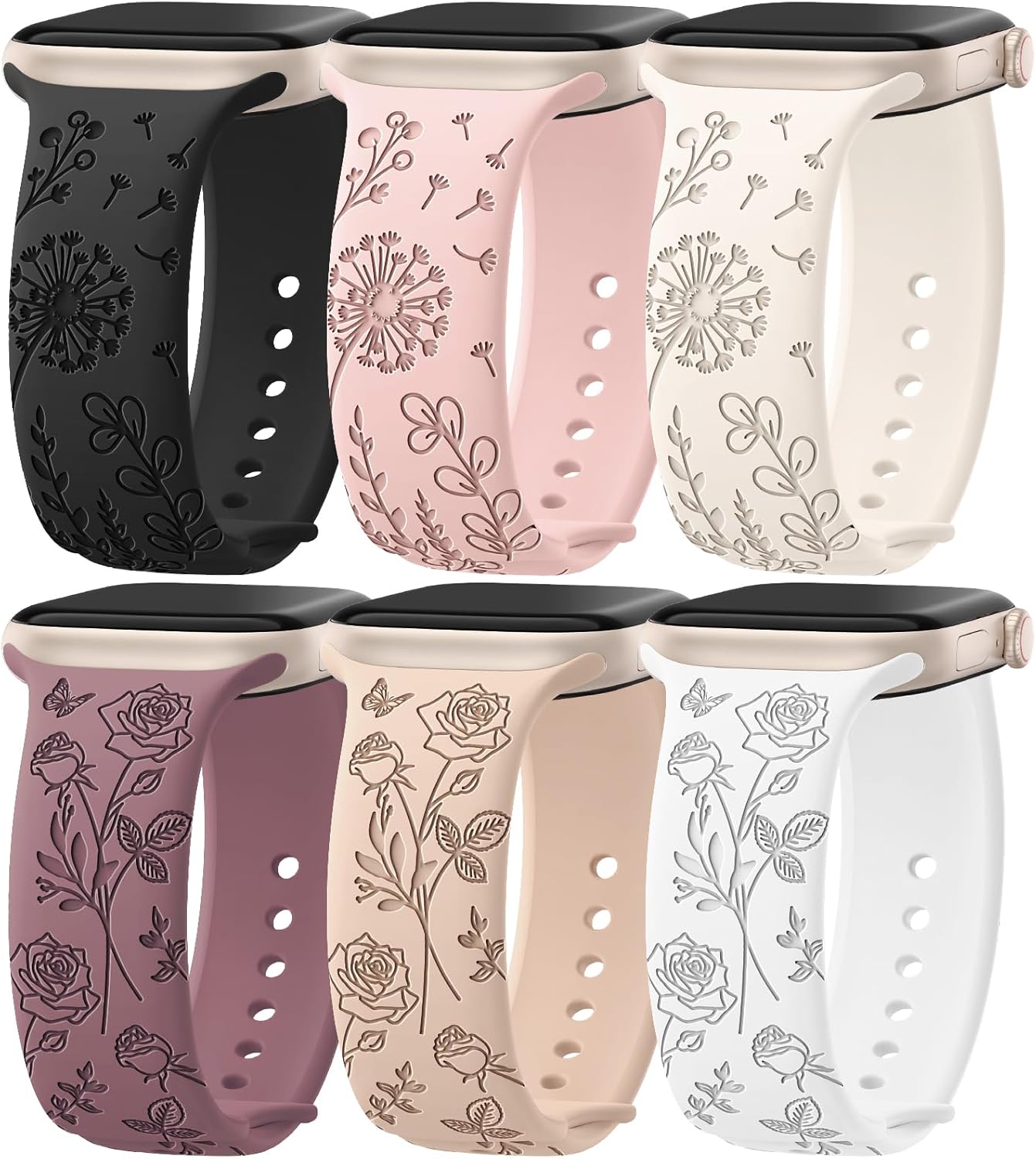 Floral Engraved Silicone Bands for Apple Watch - Stylish & Durable