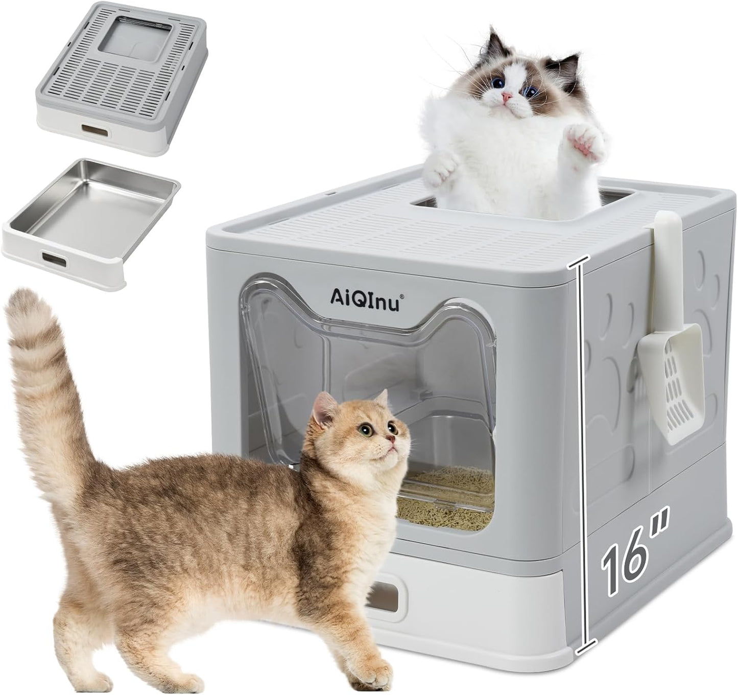 AiQInu Stainless Steel Cat Litter Box - Foldable & Easy Clean