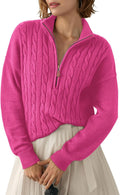 Dokotoo Women's Ribbed Cable Knit Quarter Zip Pullover - Cozy Fit is