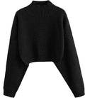 Cropped Turtleneck Sweater Lantern Sleeve Ribbed Knit - Cozy Crop mock