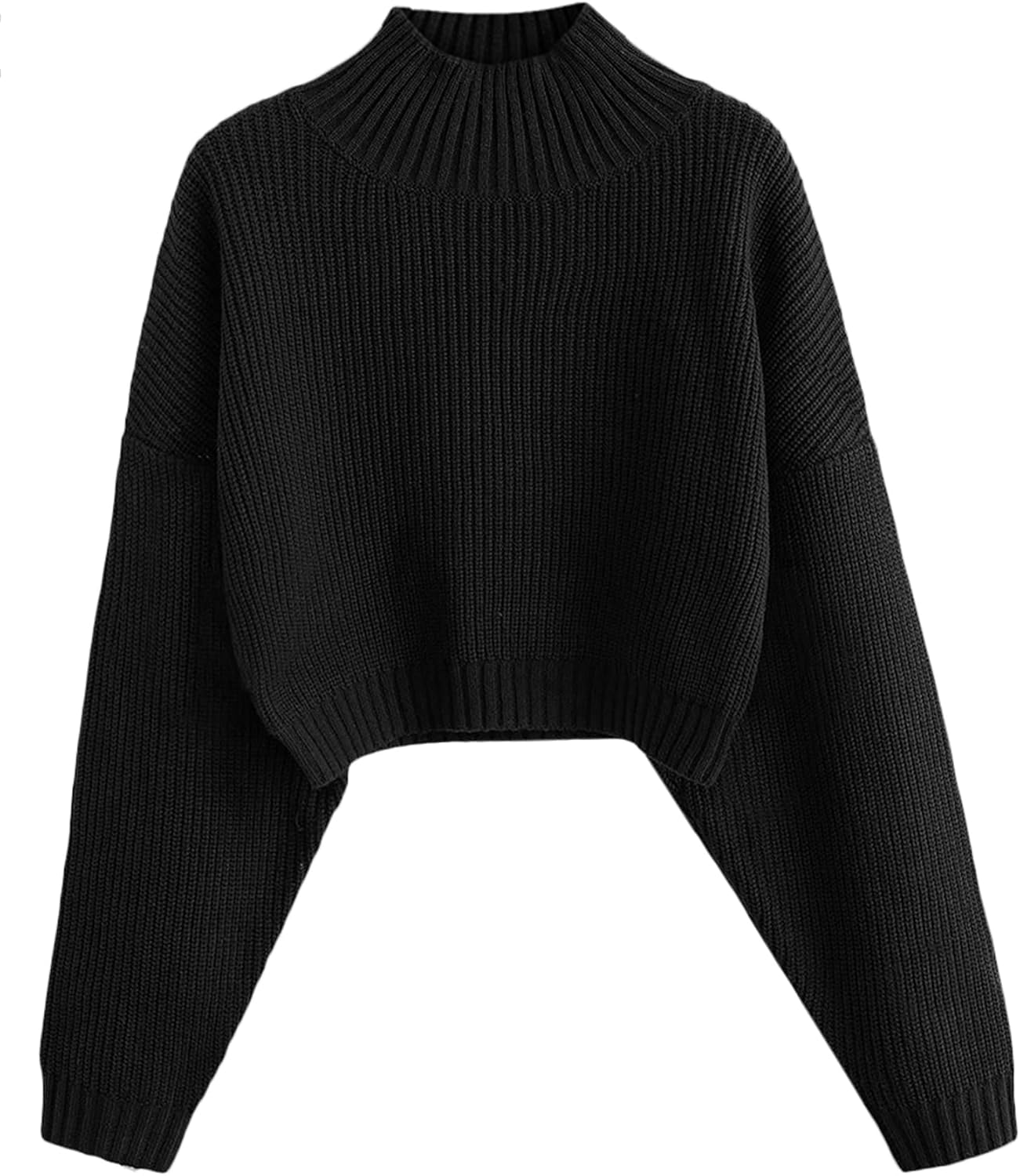 Cropped Turtleneck Sweater for Women - Stylish Lantern Sleeve Knit